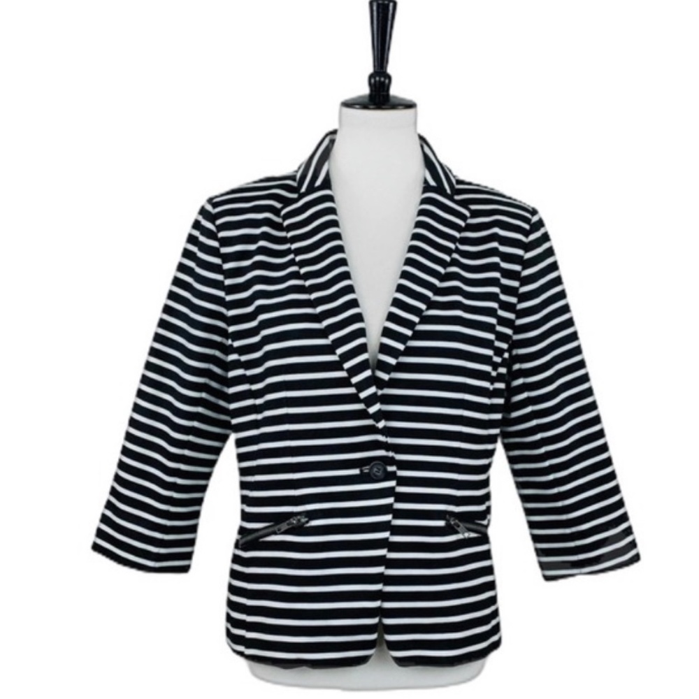 Christian Siriano • Black White Stripe Blazer • L